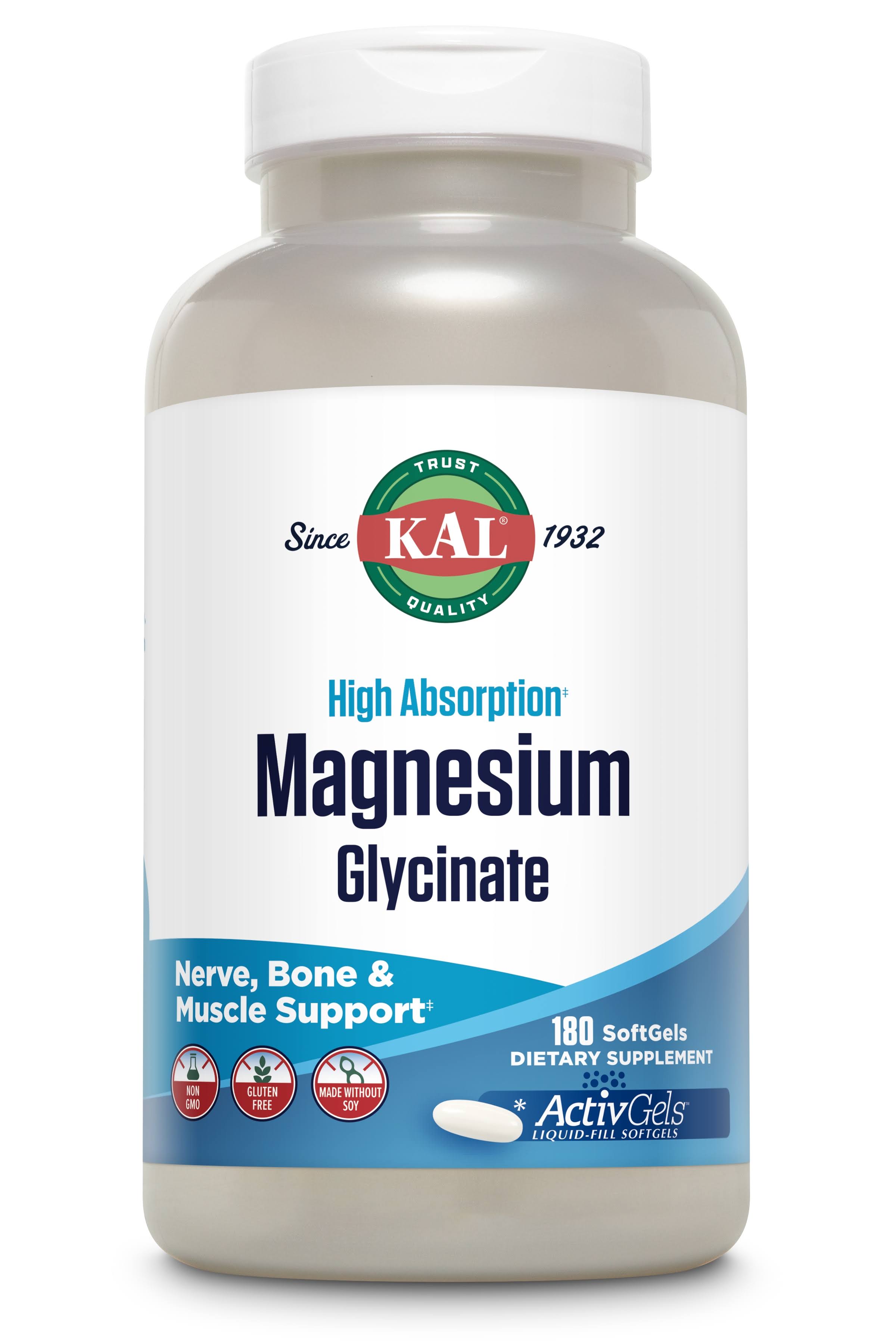 KAL, High Absorption Magnesium Glycinate, 180 Softgels