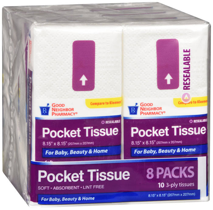 GNP Pocket Tissues, 8 Packs of 10 Tissues (80 Tissues total)