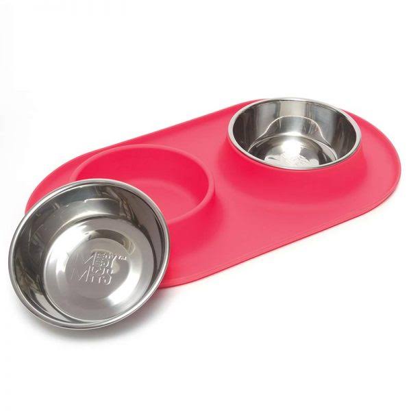 Messy Mutts Double Bowl Silicone Dog Feeder - Watermelon - Medium