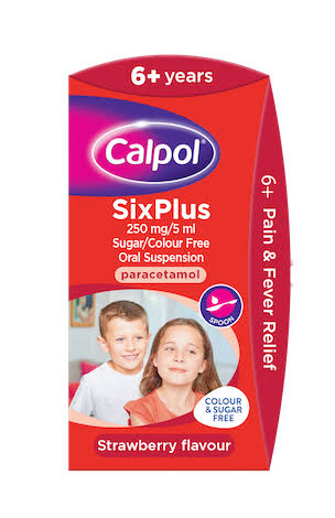 Calpol SixPlus Oral Suspension Pain and Fever Relief for Children - Strawberry Flavour, 6 Years and Up, 60ml