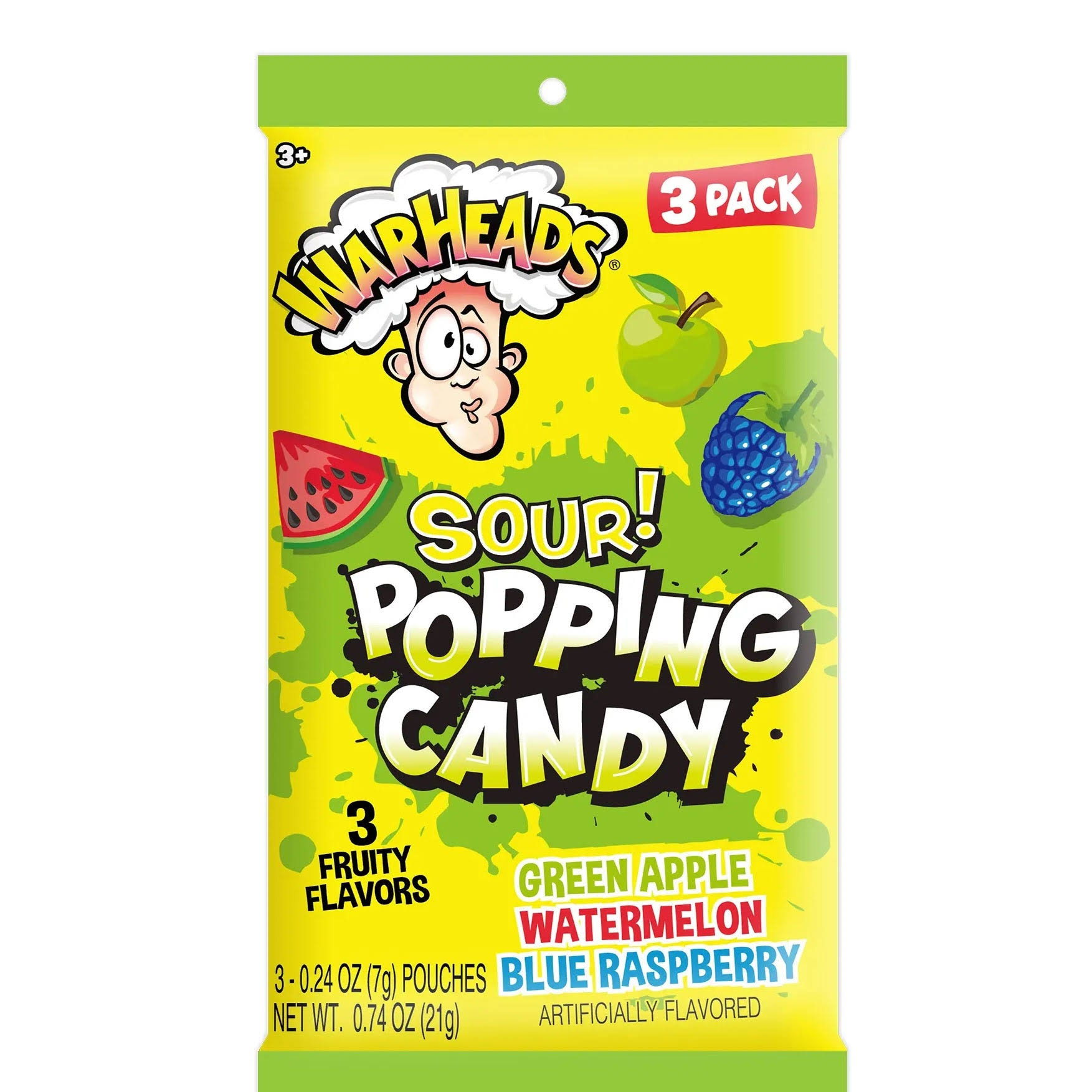 3 x Warheads Sour Popping Candy 3 Pack 21g Bag