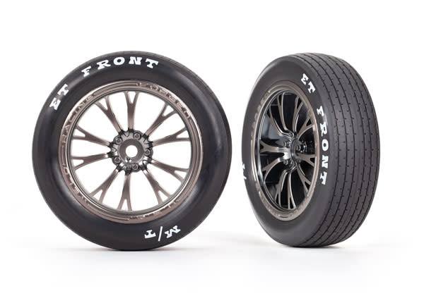 TRAXXAS TRA 9474A Tires & wheels, assembled, glued (Weld satin Black chrome wheels, tires, foam inserts) (front) (2)