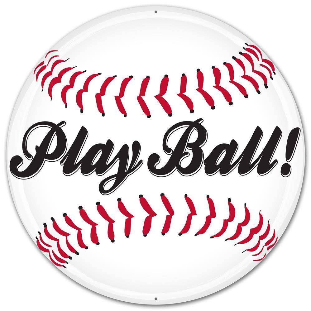 12" Round Metal Play Ball Baseball Sign MD0488