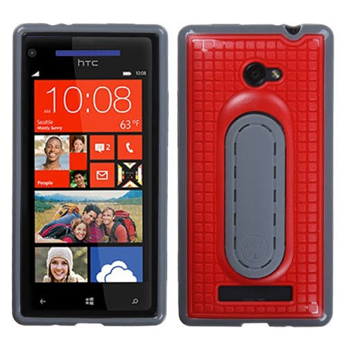 MyBat HTC Windows Phone 8x TPU Snap Tail Stand Case - Red/Grey