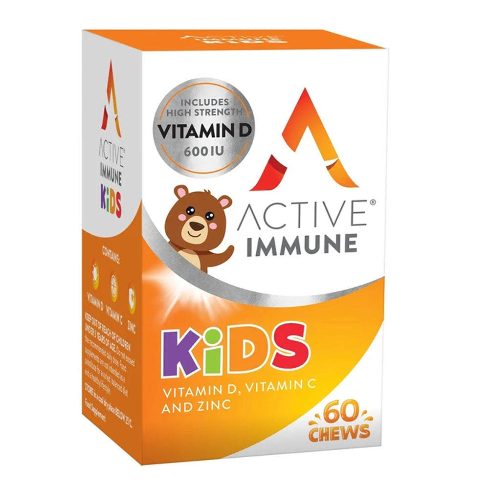 Active Immune For Kids Vitamin D, C & Zinc Vitamins For Kids Immune System 60 Orange Flavoured Chews