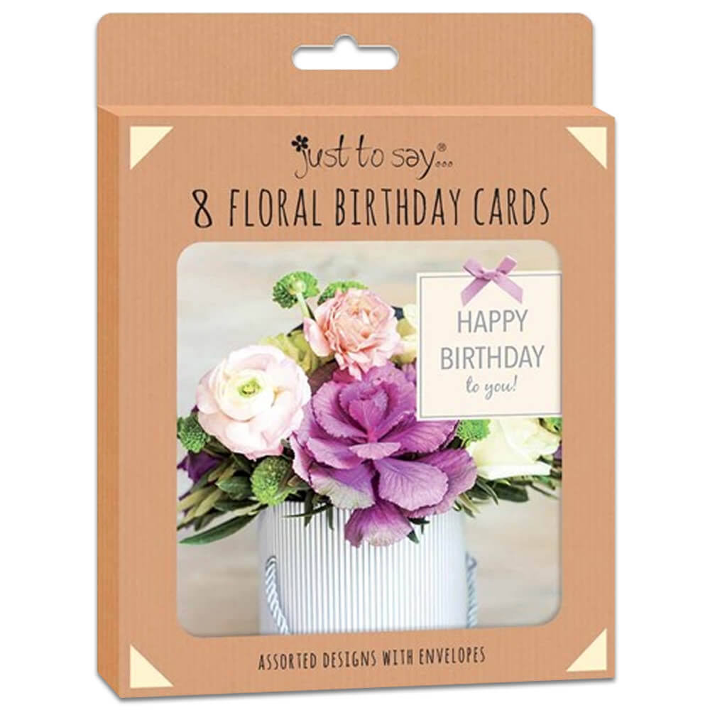 8 Mixed Floral Birthday Cards