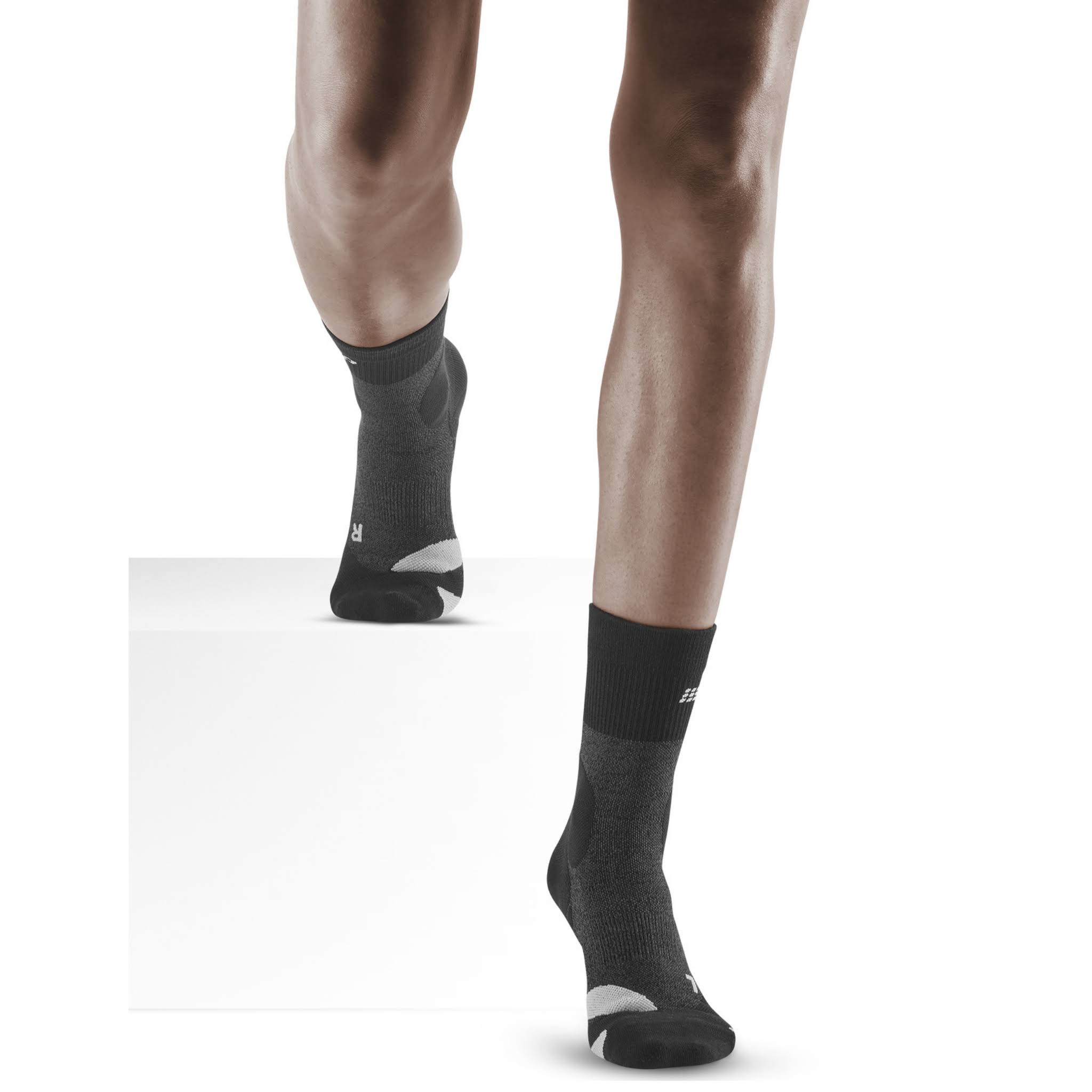 CEP Men's Hiking Merino Mid Cut Compression Socks, Stonegrey/Grey, Large