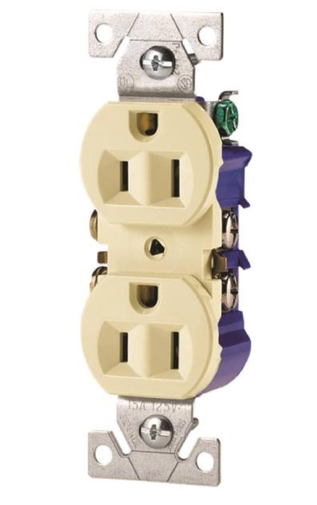 Cooper Wiring Devices 270A-SP-L Standard Grade Straight Blade Duplex Receptacle - Almond, 15A, 125V