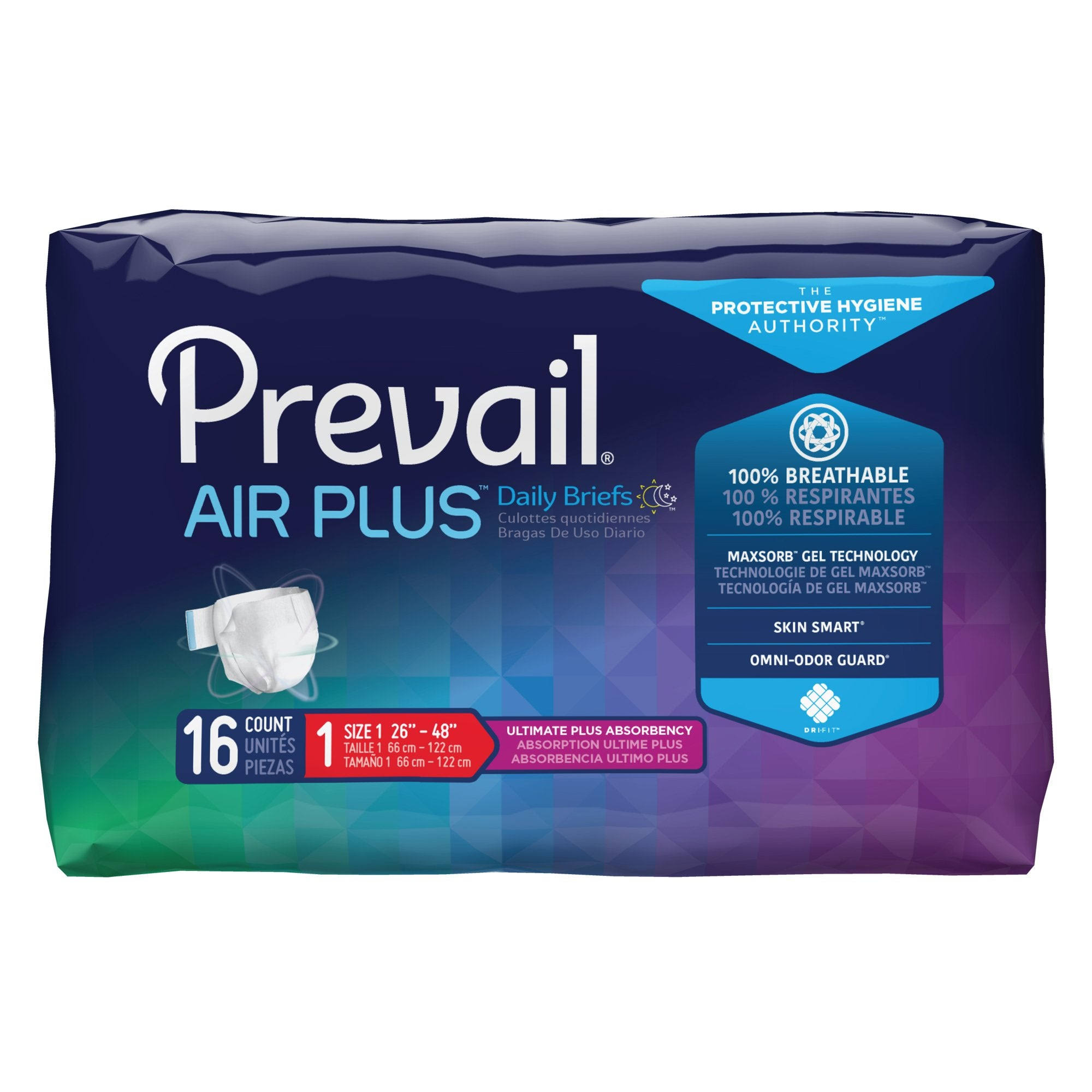 Prevail Air Plus Brief, Size 1 26' To 48' 16.0 Count