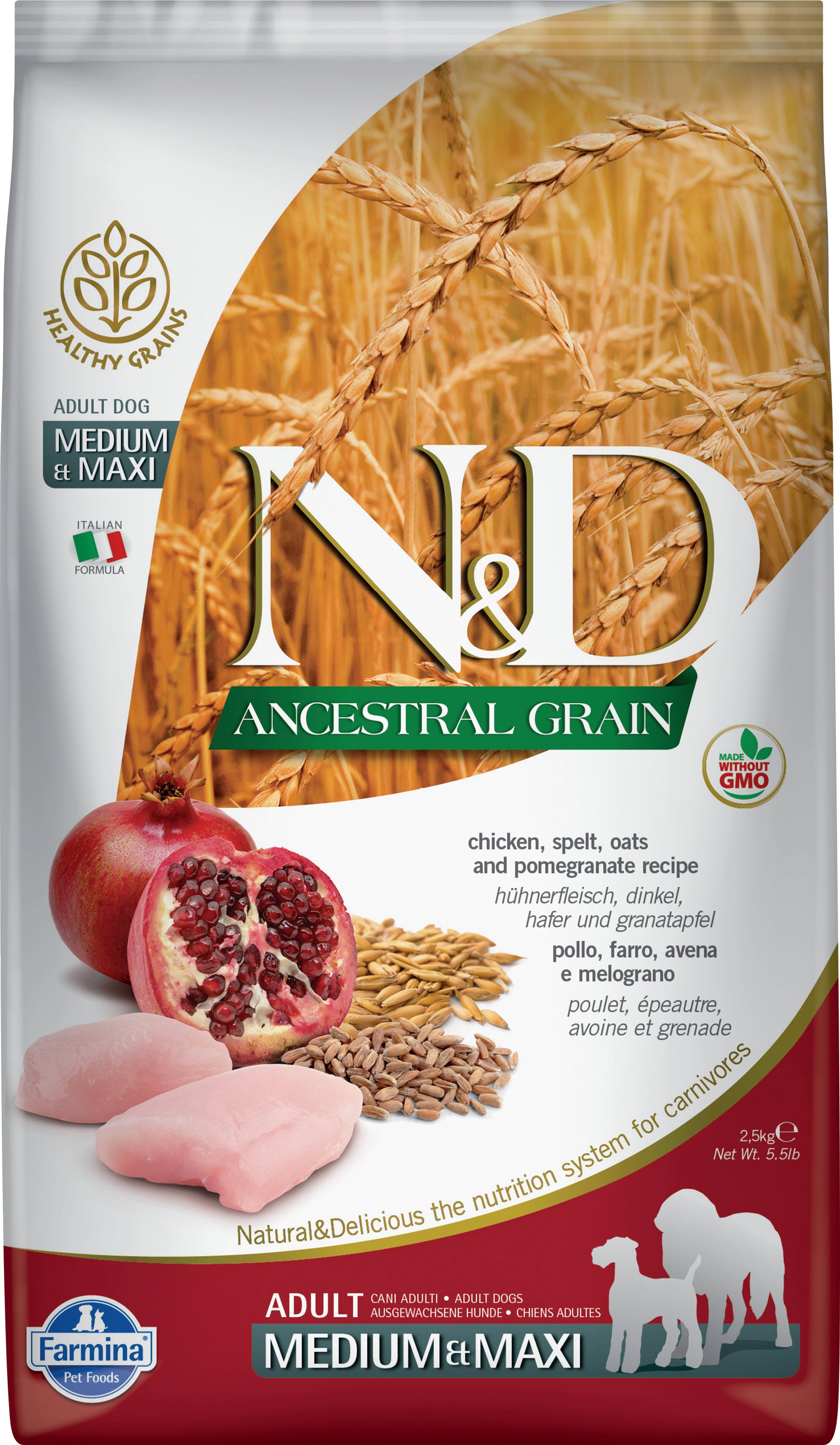 Farmina N&D Ancestral Grain Chicken & Pomegranate Adult Medium & Maxi Dry Dog Food, 26.4-lb