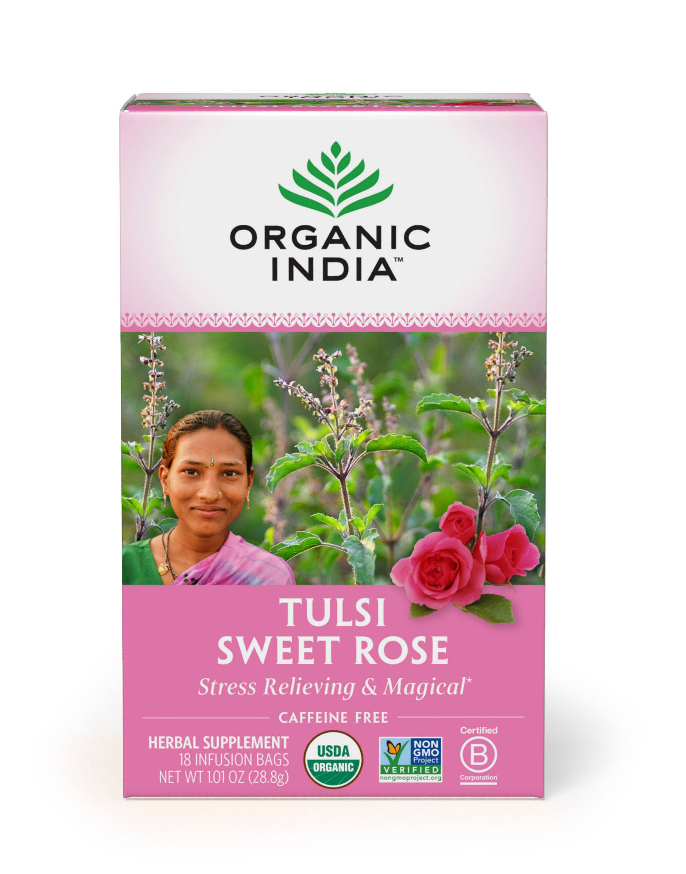 Organic India Organic Tulsi Herbal Tea - Sweet Rose, 18 Infusion Bags, 28.8g