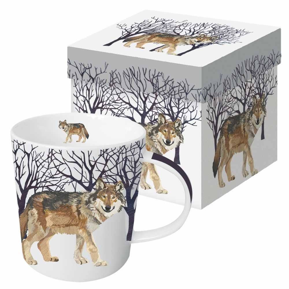 Paperproducts Design Gift Boxed Porcelain Mug, 13.5 oz, Winter Woods Wolf, Multicolor