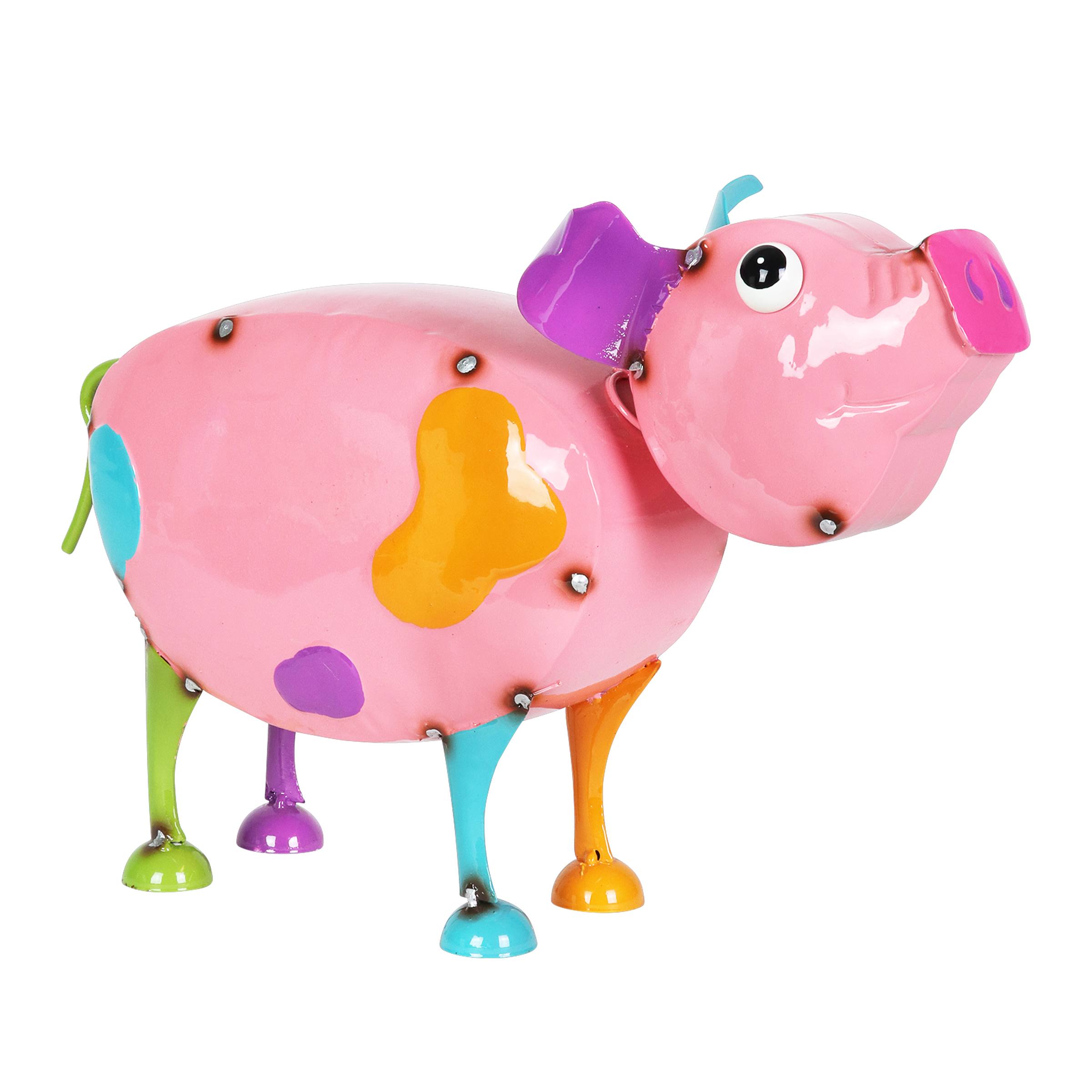 Exhart Hand Painted Pink Metal Pig Statuary