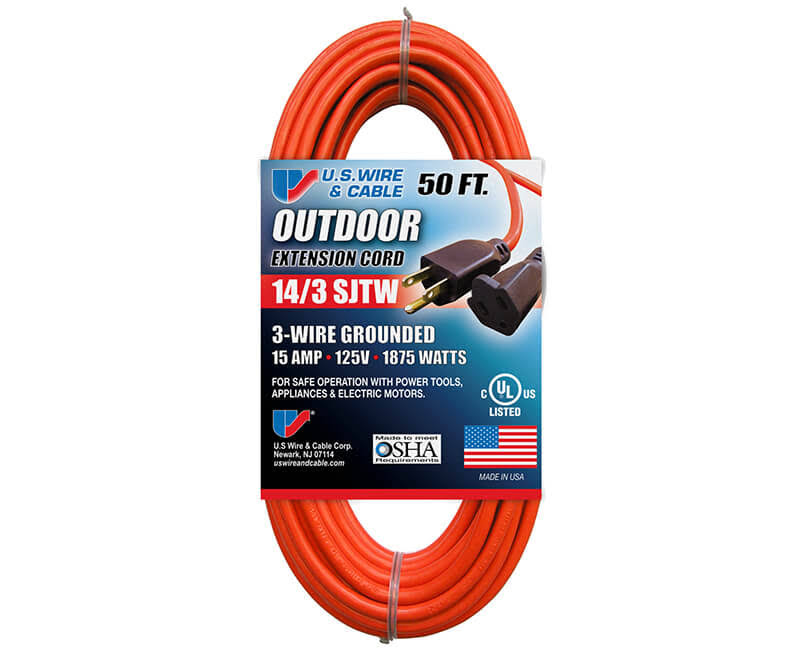 U.S. Wire & Cable Outdoor Extension Card - 50ft., 15AMP, 125V, 1875W
