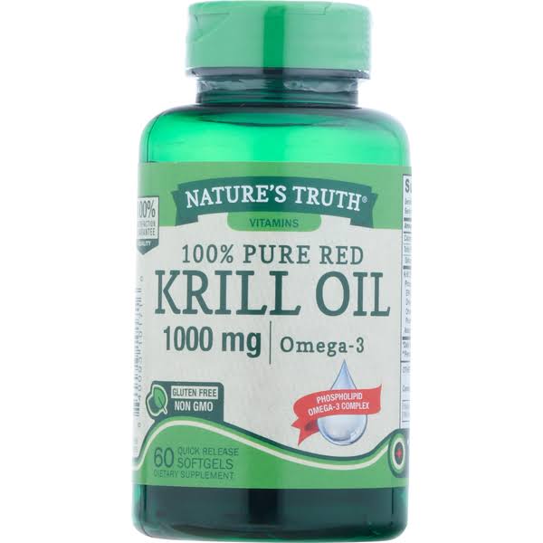 Natures Truth 100% Pure Red Krill Oil Dietary Supplement - 1000mg, 60 Quick-Release Softgels
