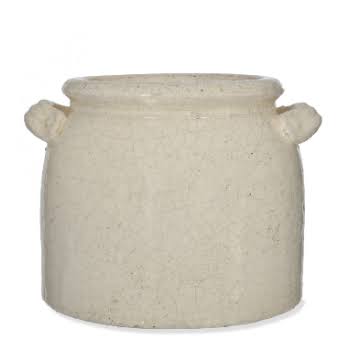 Garden Trading - Crackle White Glaze Ceramic Ravello Pot with Handles - Ceramic | Crackle White Glaze
