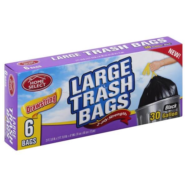 Home Select Drawstring Trash Bags - X-Large, 6 Bags