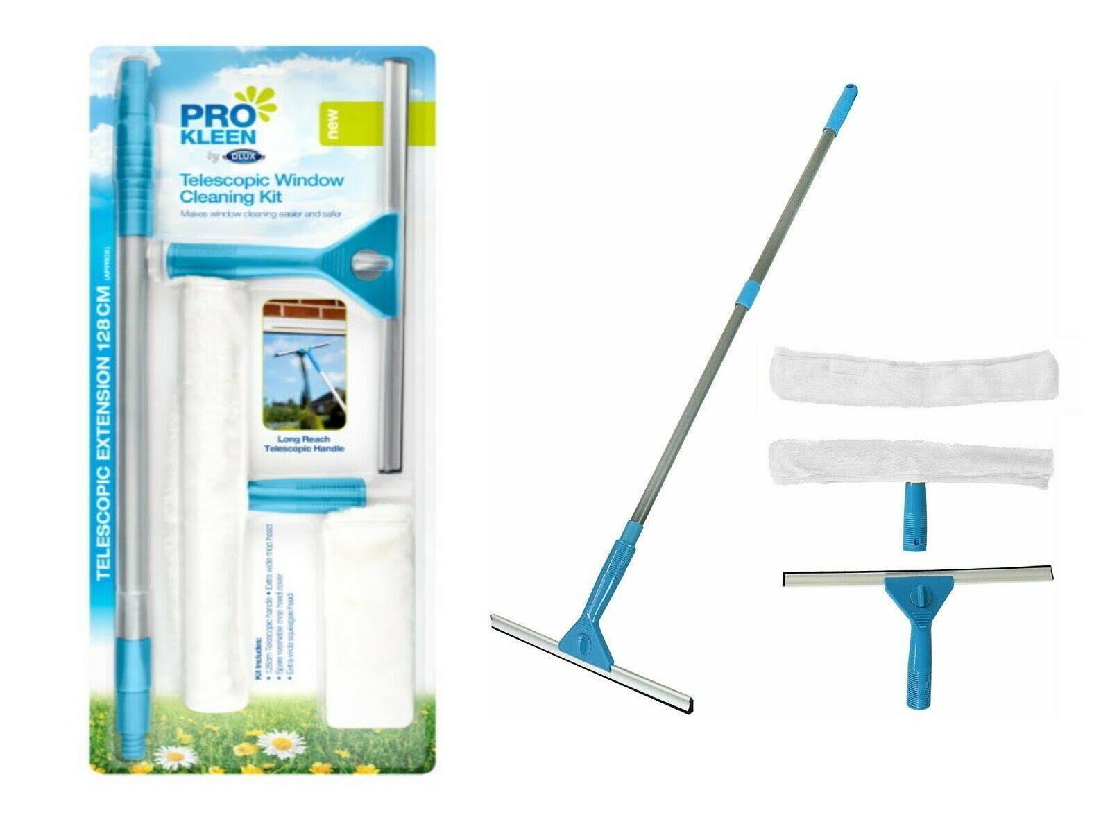 Windows Cleaning Tool Mop Wash & Wipe Set Extension Pole Telescopic Squeegee Kit