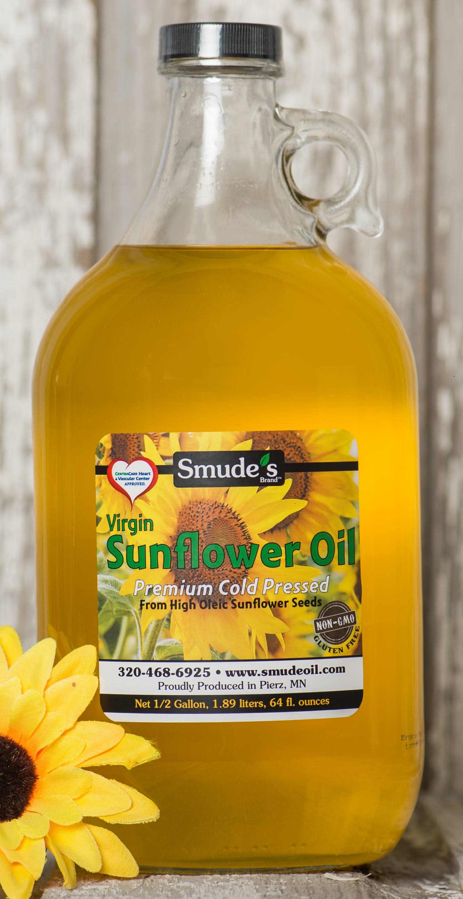 Smude's Brand Half Gallon Glass Cold Pressed High Oleic Sunflower Oil