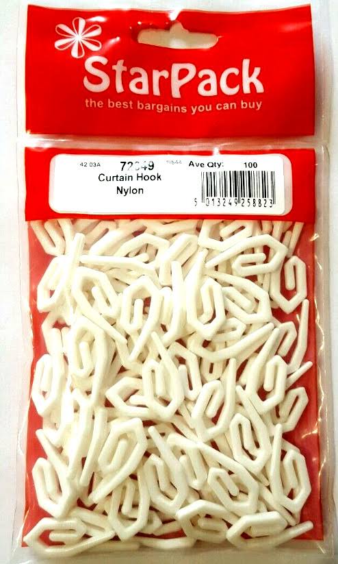 Starpack Pack of Nylon Curtain Hooks - White
