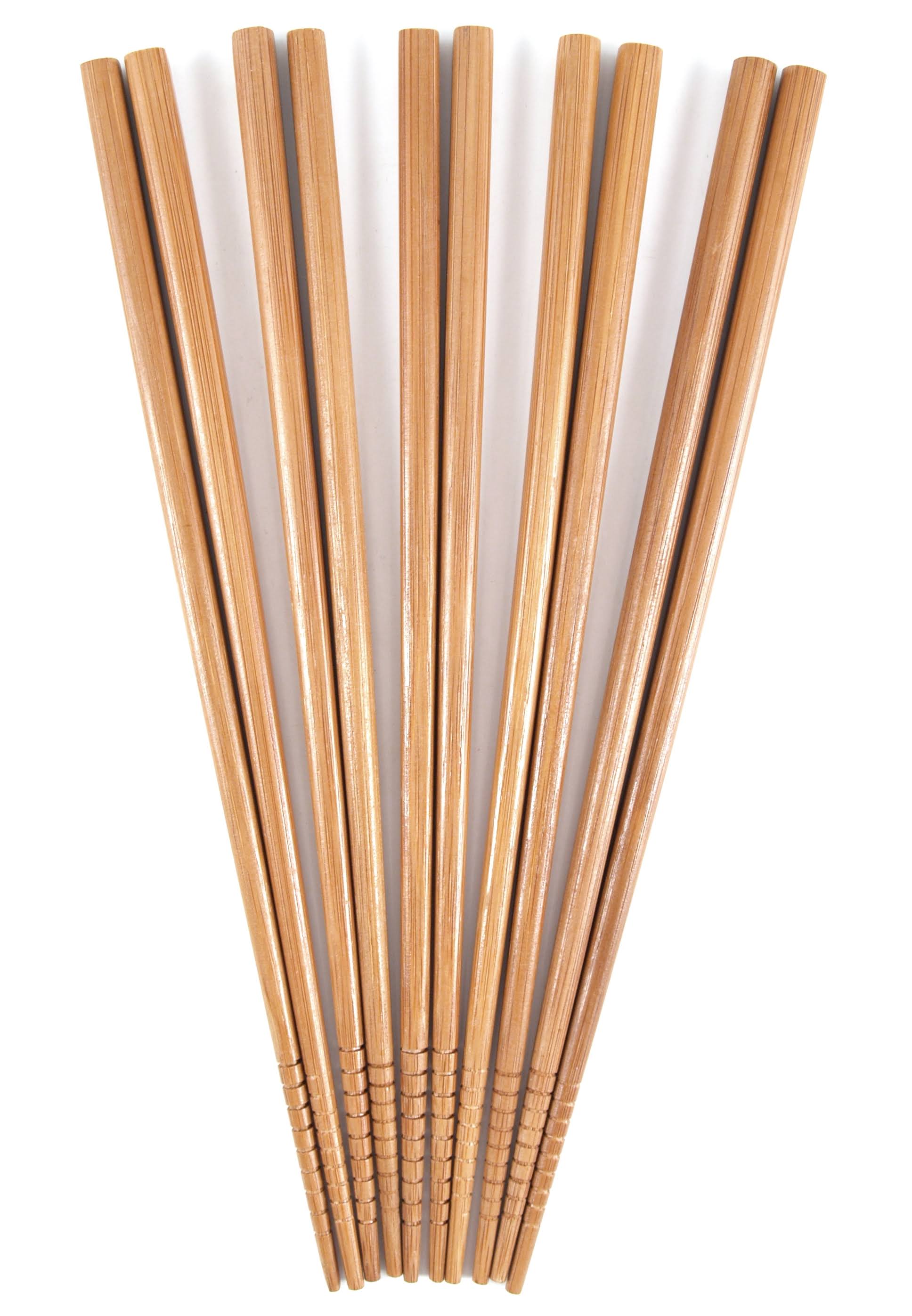 BigKitchen Notched Bamboo Wood Chopsticks Asian 5 Set