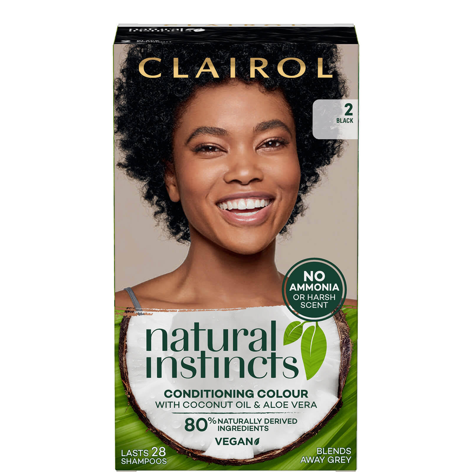 Clairol Natural Instincts Semi-Permanent No Ammonia Vegan Hair Dye, 2 Black, 177 ml