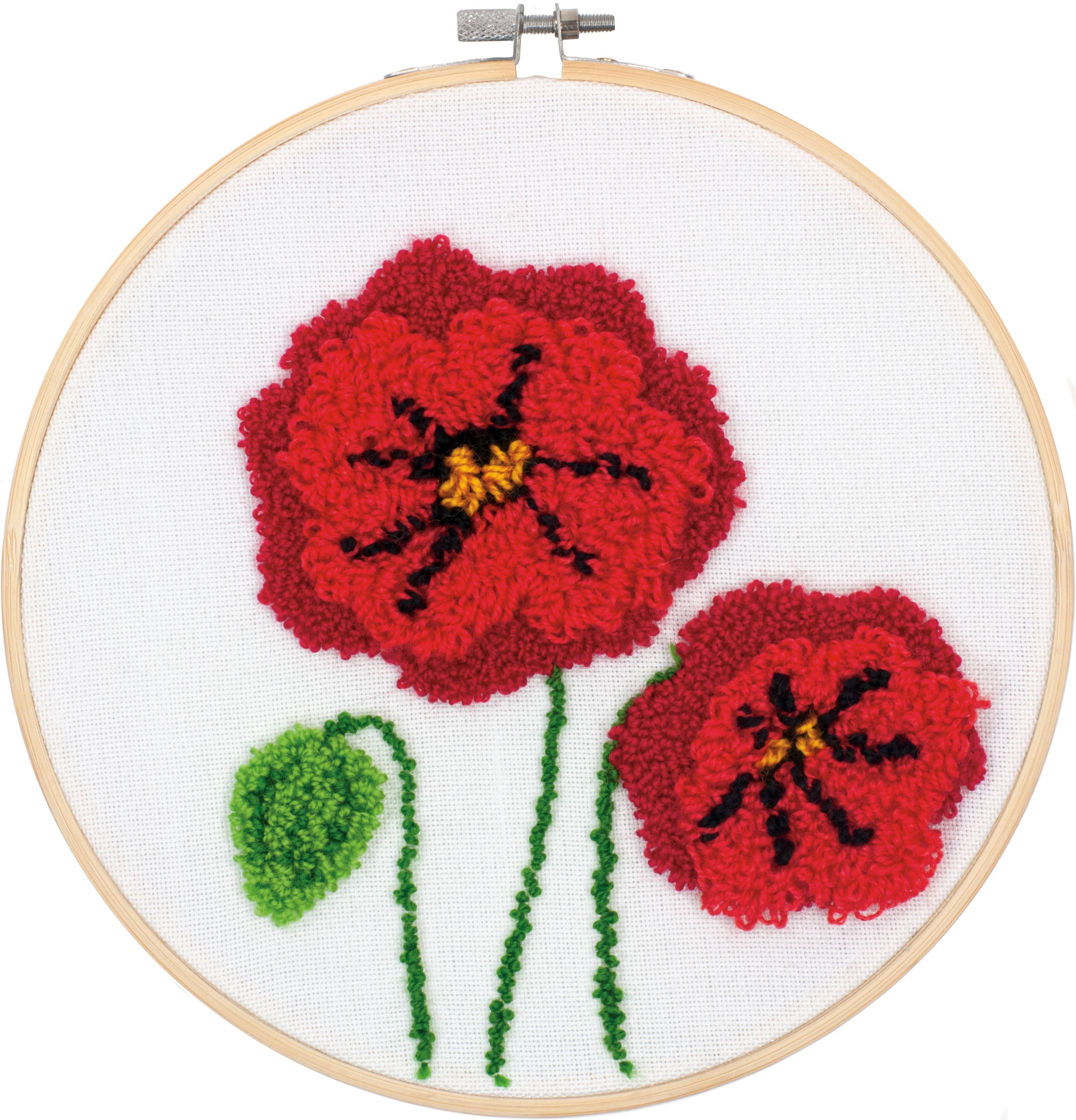 Dimensions Punch Needle Kit 8" Round Poppies Pin