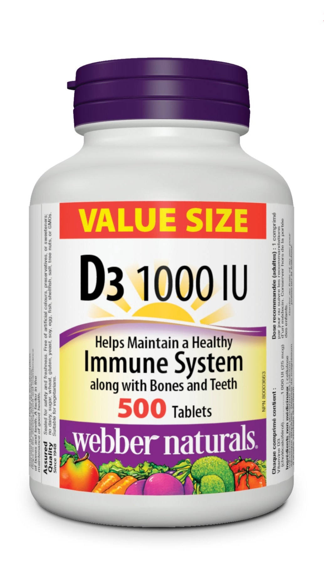 Webber Naturals Vitamin D3 1000 IU Tablets, 500 Tablets