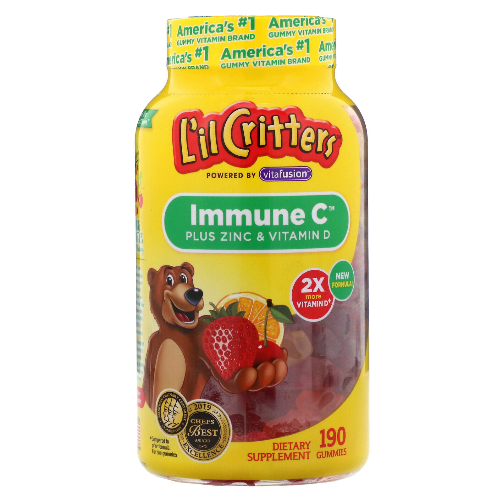 L'il Critters Immune C Plus Zinc and Echinacea Gummies Dietary Supplement - Natural Fruit Flavors, 190pk