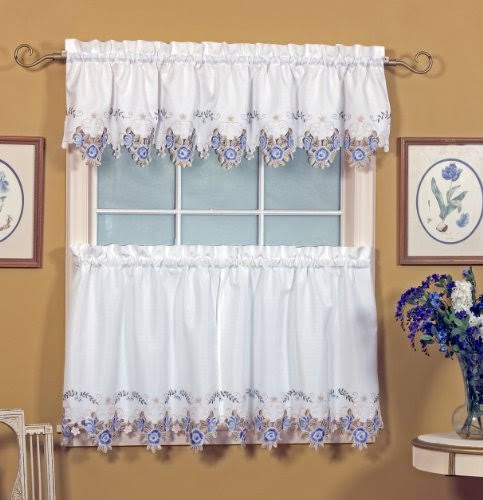 Today's Curtain Verona Reverse Embroidery Window Tier, 24-Inch, White/