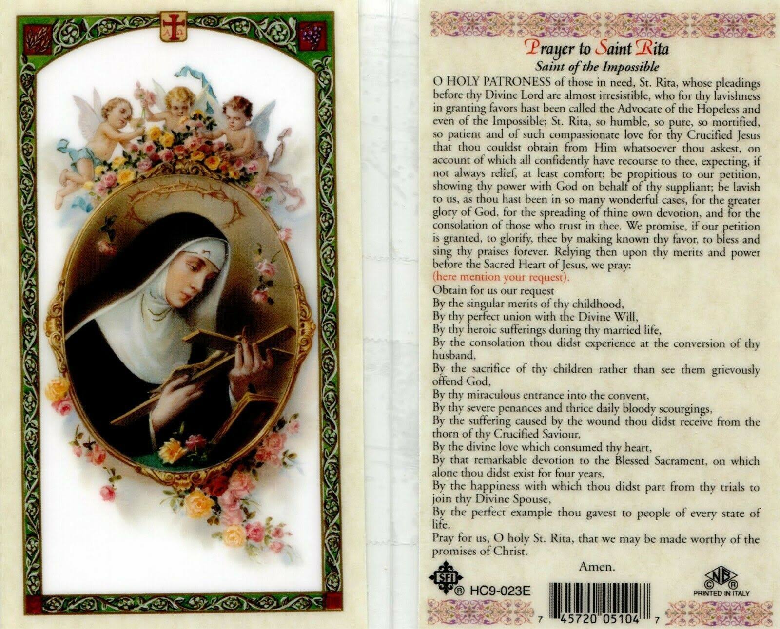 EWTN - Laminated Holy Card - Saint Rita