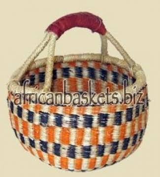 Bolga Baskets International Small Market Basket w/ Leather Wrapped Handle (Colours Vary) | Storage & Organisation
