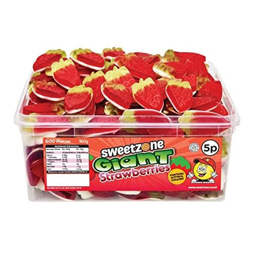 SweetZone 100% Halal Jelly Sweets - Giant Strawberries Tub of 120pcs