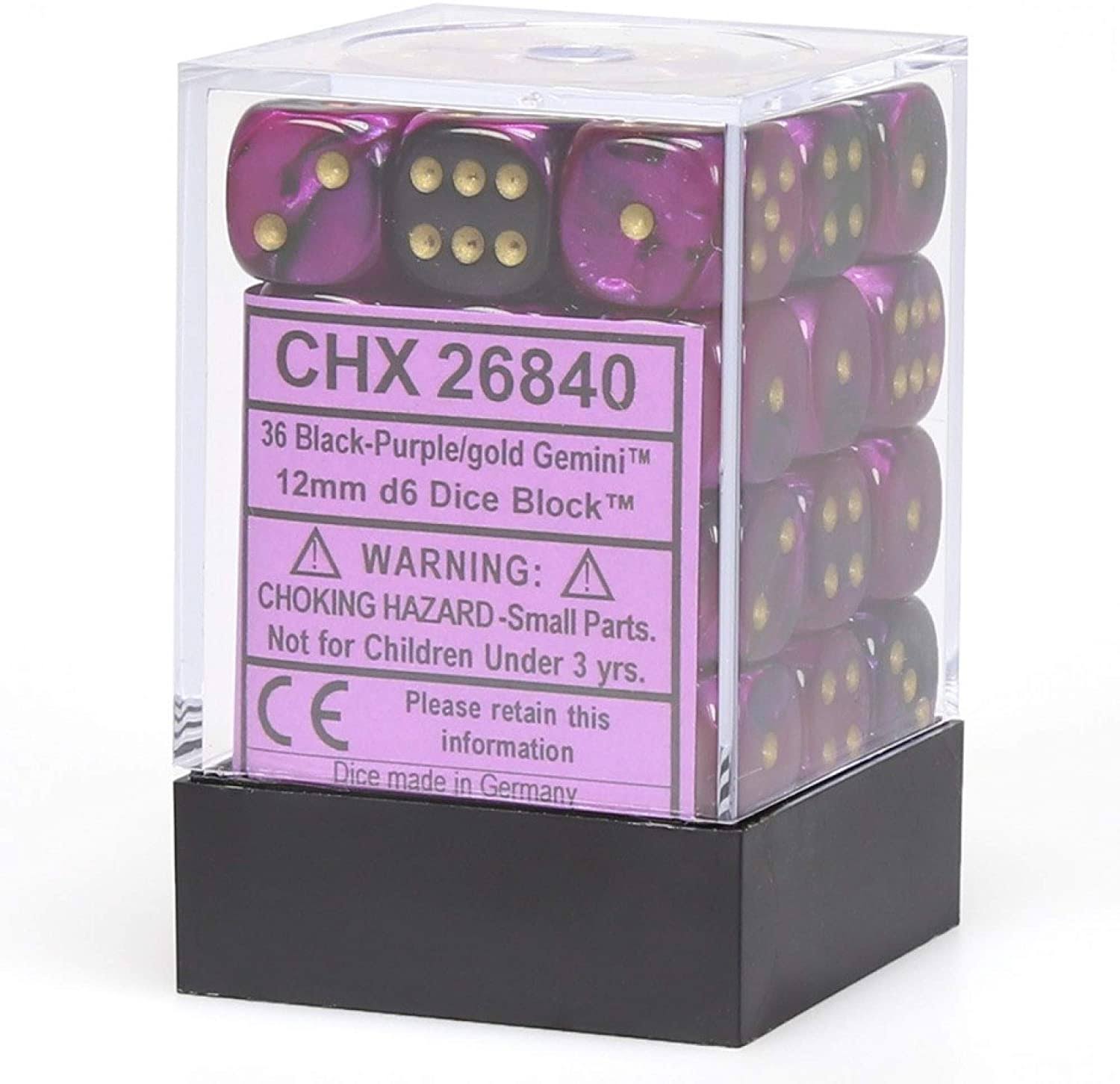 Chessex - Gemini: 12mm D6 - Black-Purple / Gold