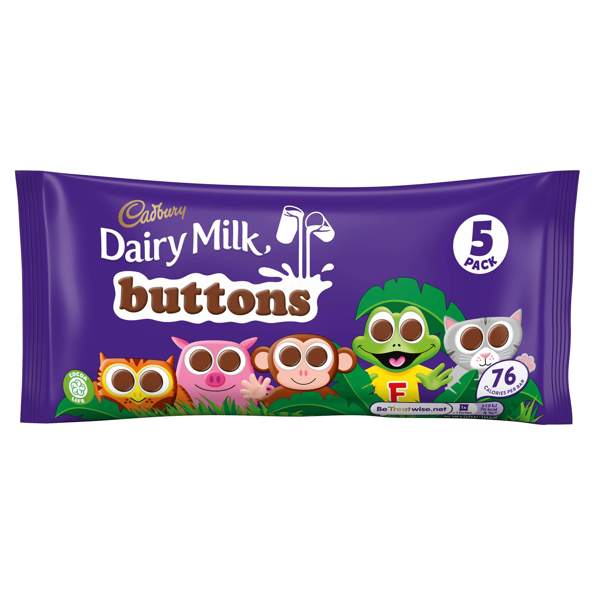 Cadbury Dairy Milk Buttons Chocolate Bags - 5 x Treatsize, 70g