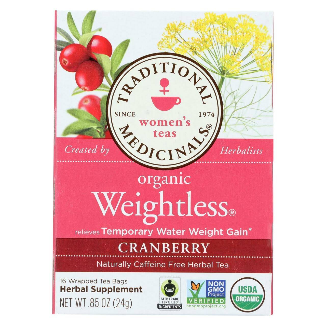 Traditional Medicinals Organic Weightless Tea - Cranberry, 16 Wrapped Tea Bags