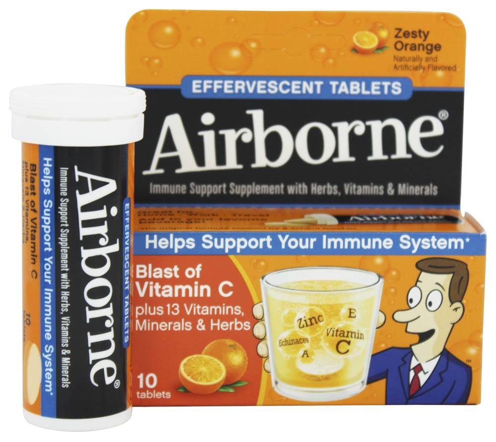 Airborne Immune Support Effervescent Tablet - Zesty Orange, 10ct