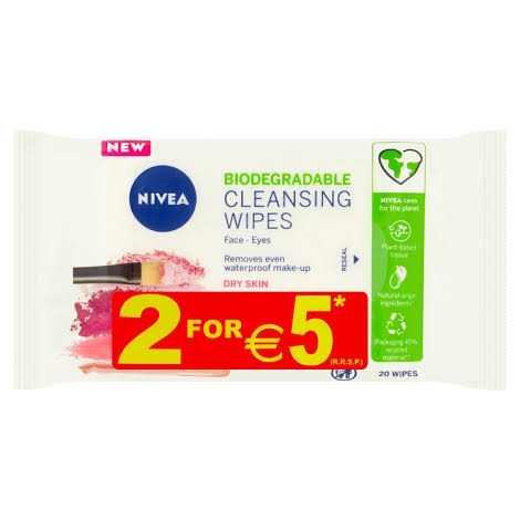 Nivea Dry Skin Biodegradable Face Wipes Twin Pack