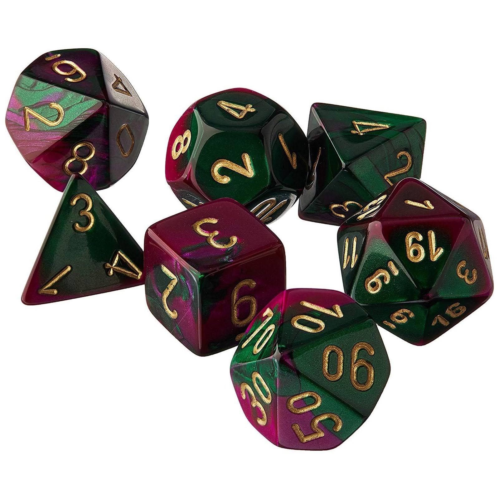 Chessex Gemini Poly 7 Dice Set: Green-purple/gold