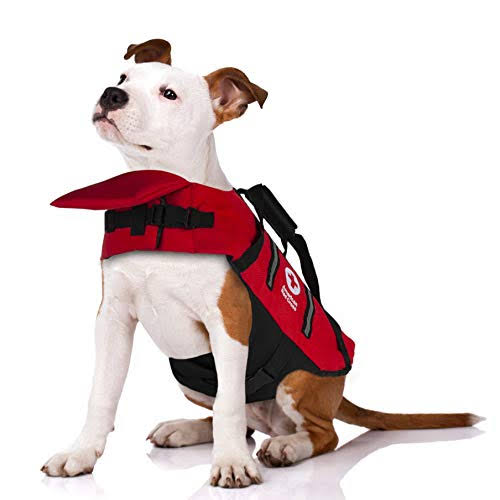 Penn Plax Officially Licensed American Red Cross Safety Life Jacket and Flotation Device for Dogs Red Color with Reflective Strips Large Size