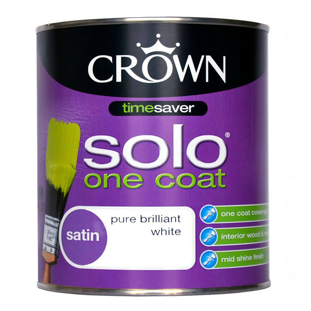 Crown Solo Emulsion Paint - Satin Pure Brilliant White, 2.5L