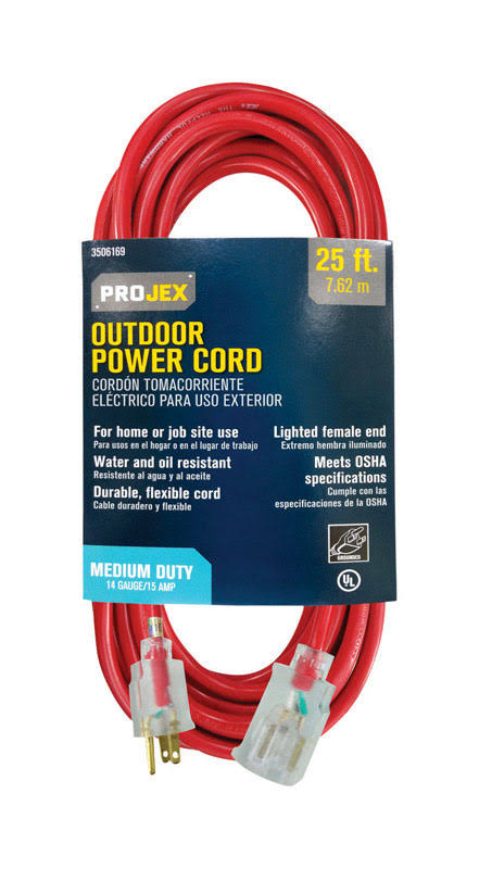 Projex Extension Cord Indoor or Outdoor 25 ft. L Red 14/3 SJTOW Red OU-JTO14-025-RP