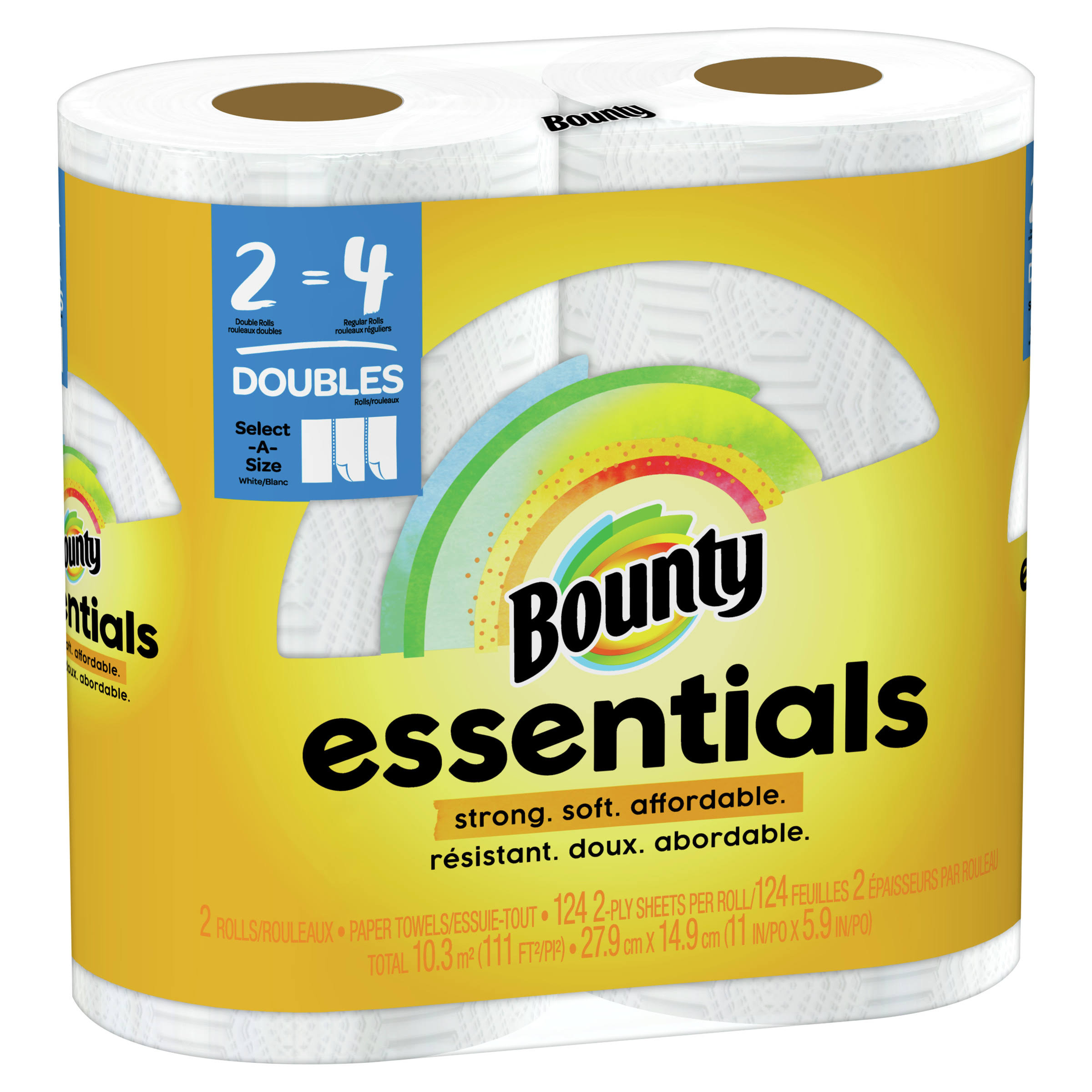 Bounty Essentials Select-A-Size Paper Towels, White, 2 Double Rolls = 4 Regular