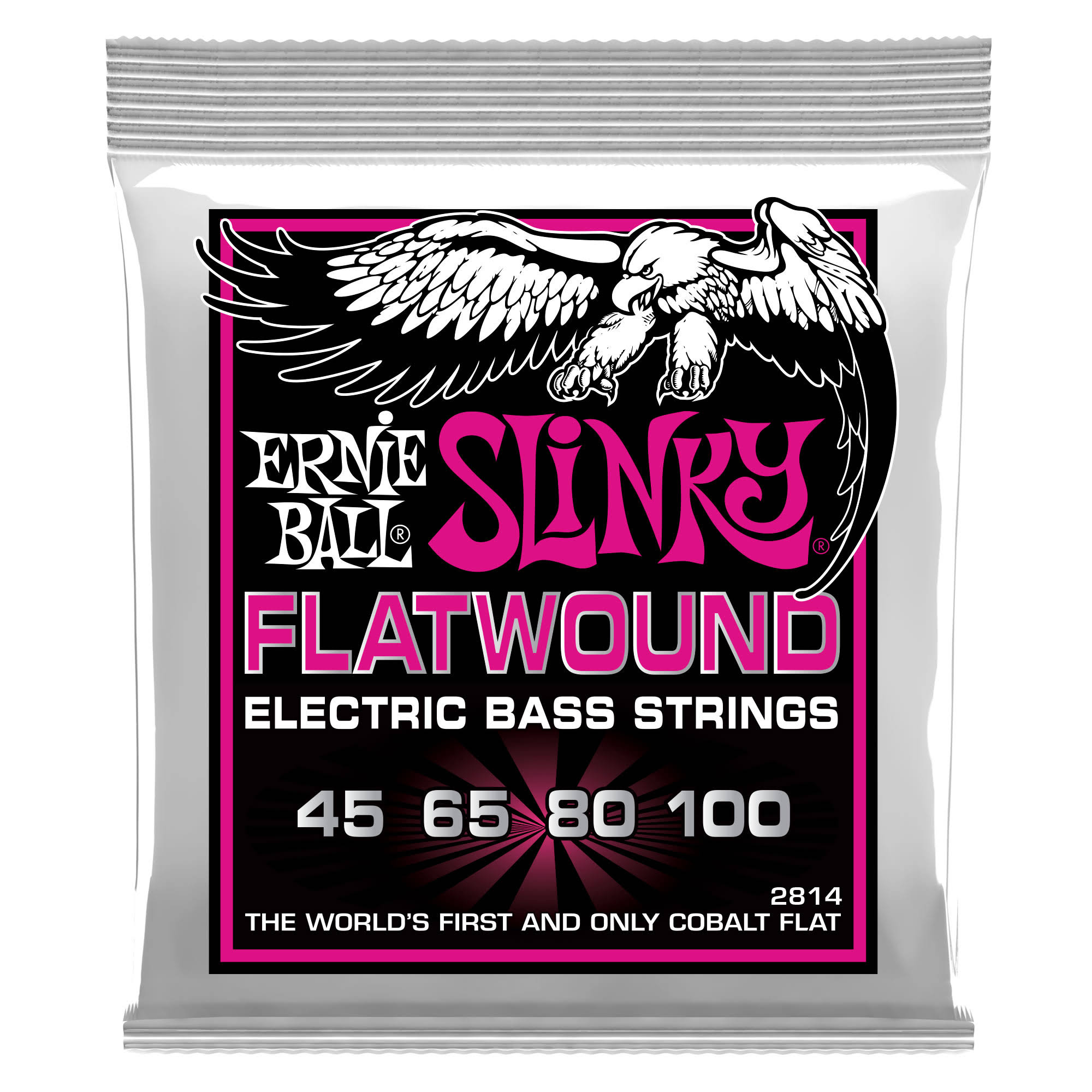 Ernie Ball 2814 Super Slinky Flatwound Electric Bass Guitar String - 4 String Set, 45-100