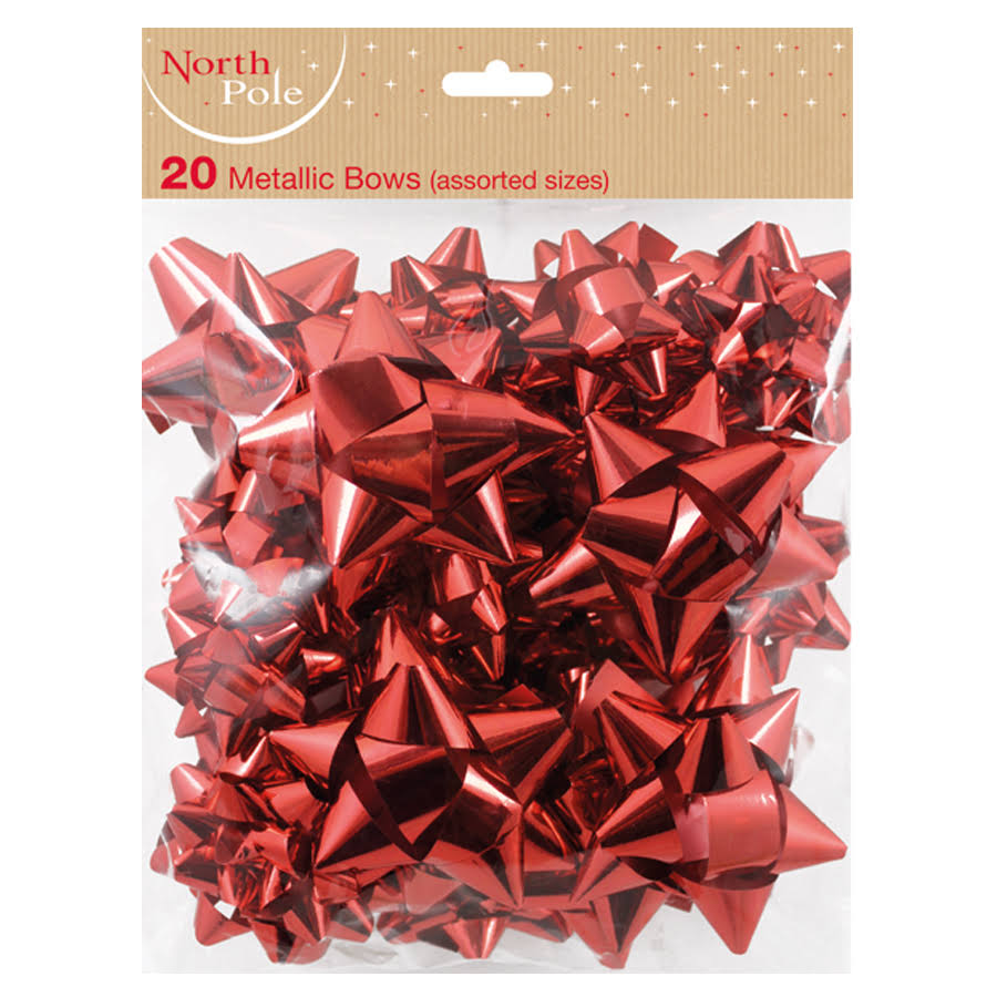 Metallic Red Gift Bows in Assorted Sizes - 20 Pack
