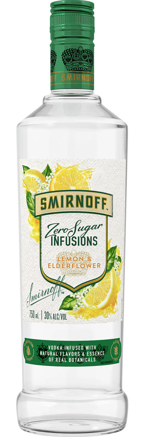 Smirnoff Infusions Vodka, Zero Sugar, Lemon & Elderflower - 750 ml