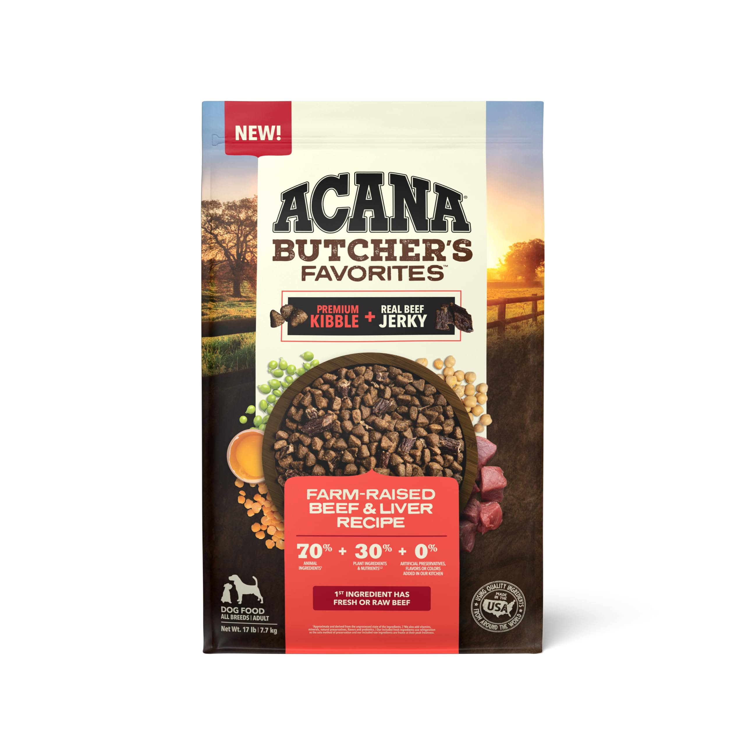 Acana Butcher's Favorites Dry Dog Food, Farm-Raised Beef & Liver Recipe - 17 lb