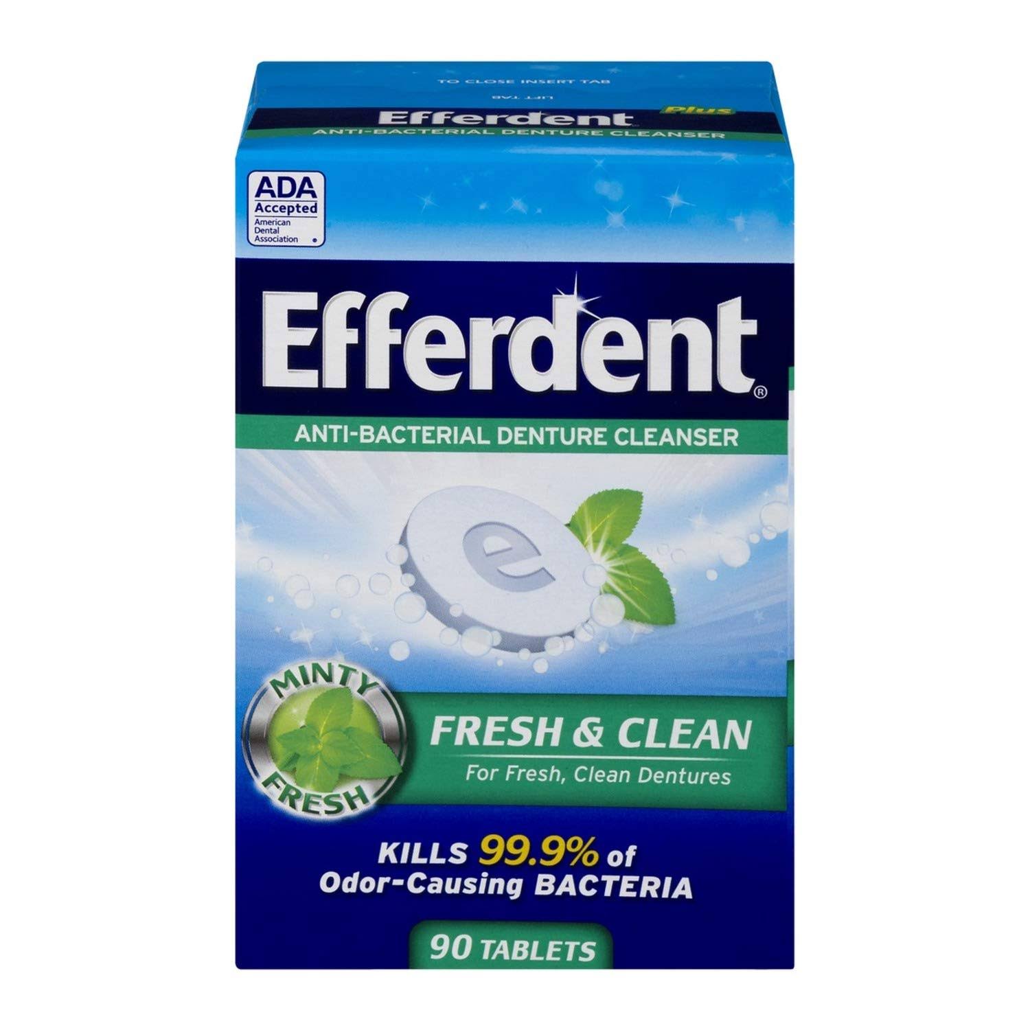 Efferdent Plus Mint Anti-Bacterial Denture Cleanser - 90 ct
