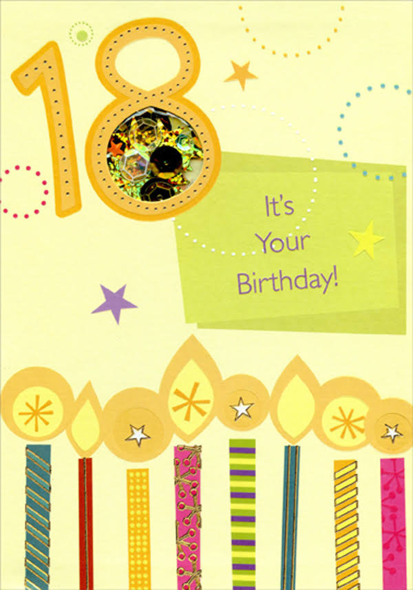 Designer Greetings Candles with Sequin Window Age 18 / 18th Birthday Card