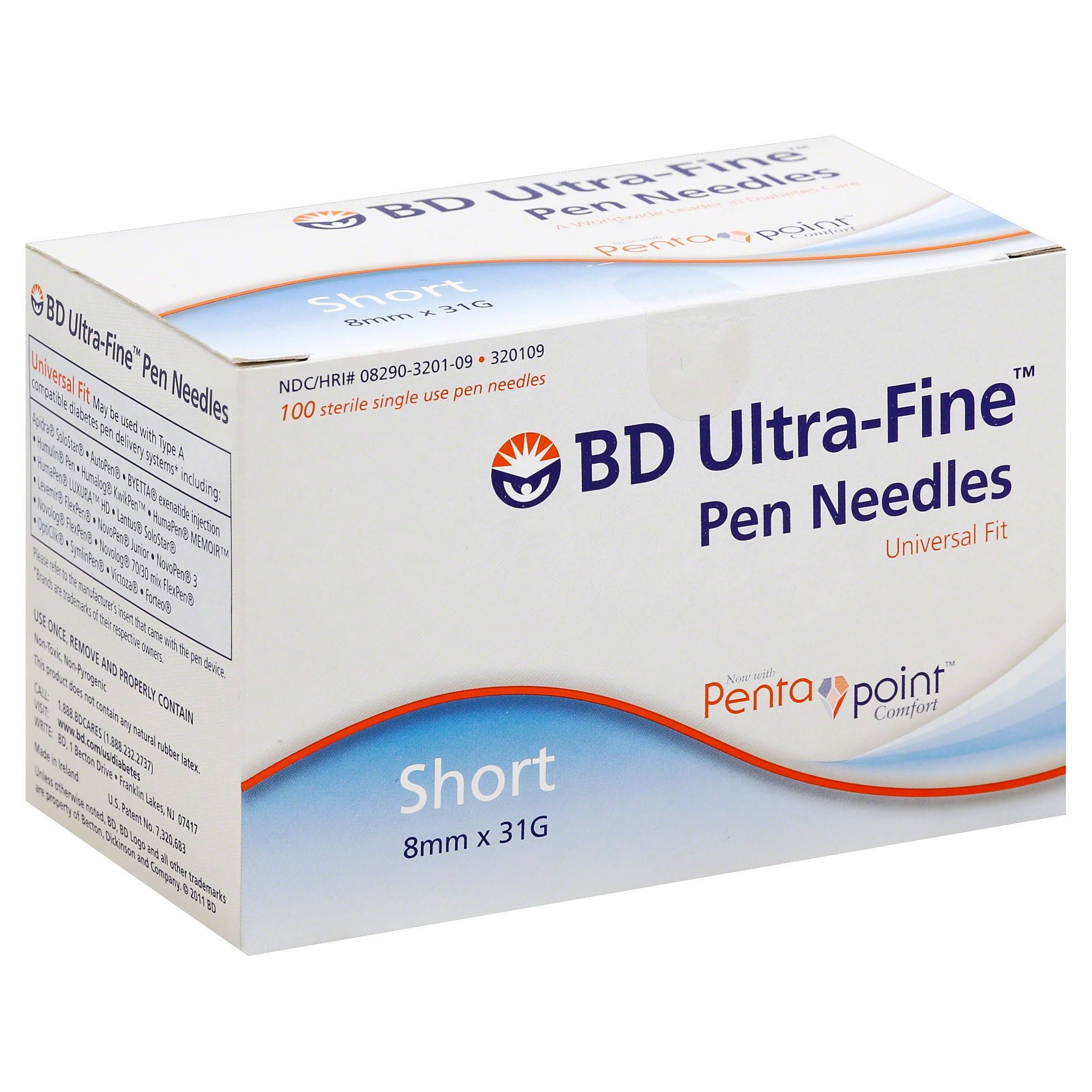 BD Ultra Fine Pen Needles - Short, 8mm, x100